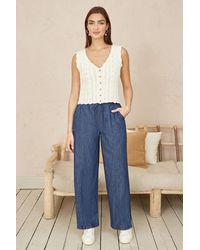 Yumi' - Chambray Relaxed Fit Wide Leg Trousers - Lyst