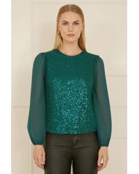 Yumi' - Sequin Sheer Sleeve Top - Lyst