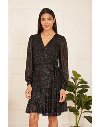 Mela - Sequin Long Sleeve Frill Wrap Dress - Lyst