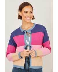 Yumi' - Multicolour Block Stripe Tie Front Cardigan - Lyst