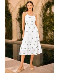 Yumi' - Cotton Embroidered Broderie Anglaise Midi Sun Dress - Lyst