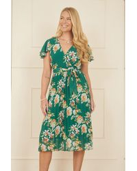 Yumi' - Floral Pleated Wrap Dress - Lyst