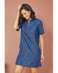 Yumi' - Cotton Chambray Tunic With Zip Neckline - Lyst
