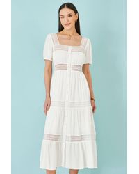 Yumi' - Cotton Square Neckline Lace Midi Dress - Lyst