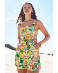 Yumi' - Multicolour Cotton Postcard Print Playsuit - Lyst