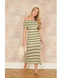 Yumi' - Stripe Crochet Knit Bardot Midi Dress - Lyst