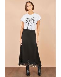Yumi' - Satin Midi Skirt With Lace Trims - Lyst