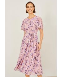 Yumi' - Blossom Skater Midi Dress With Angel Sleeves - Lyst