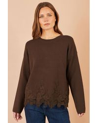 Yumi' - Viscose Relaxed Jumper With Lace Trim - Lyst