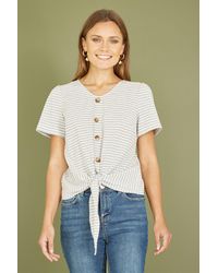 Yumi' - Striped Jersey Button Detail Top - Lyst