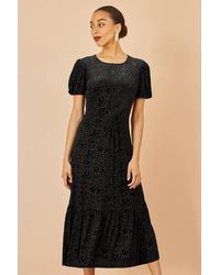 Yumi' - Floral Velour Velvet Twist Waist Midi Dress - Lyst