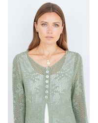 Yumi' - Flower Crochet Button Up Cardigan - Lyst