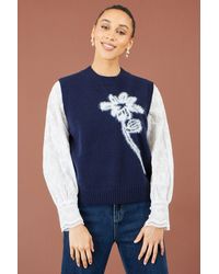 Yumi' - Knitted Flower Sleeveless Jumper Vest - Lyst