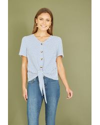 Yumi' - Striped Jersey Button Detail Top - Lyst