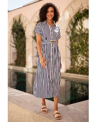 Yumi' - Stripe Print Relaxed Midi Shirt Dress With Belt - Lyst