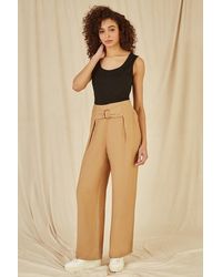 Yumi' - Wide Leg Trousers With Front Buckle Detail - Lyst