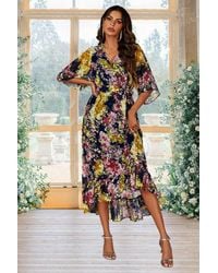 FS Collection - Floral Print Wrap Top Kimono Sleeve Maxi Dress - Lyst