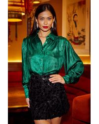 Yumi' - Metallic Relaxed Balloon Sleeve Shirt - Lyst