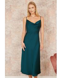 Yumi' - Satin Cowl Neck Midi Slip Dress - Lyst