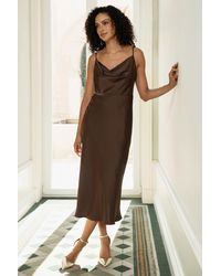 Yumi' - Satin Cowl Neck Midi Slip Dress - Lyst