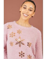 Yumi' - Sequin Snowflake Fluffy Jumper - Lyst