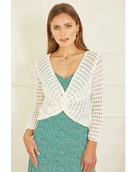 Yumi' - Ivory Cotton Crochet Twisted Bolero Top - Lyst