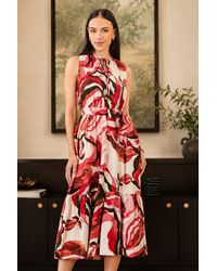 Yumi' - Viscose Swirl Print Midi Dress - Lyst