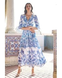 Yumi' - Paisley Wrap Maxi Dress With 3/4 Sleeve - Lyst