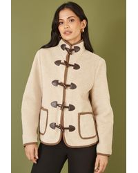 Yumi' - Borg Jacket With Faux Leather Button Details - Lyst