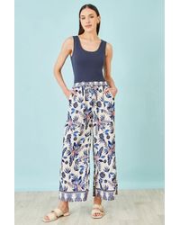 Yumi' - Bird Print Viscose Wide Leg Trousers - Lyst