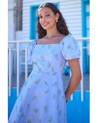 Yumi' - Cotton Floral Puff Sleeve Skater Dress - Lyst