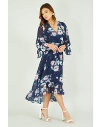 Yumi' - Watercolour Floral Dip Hem Midi Dress - Lyst
