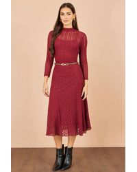 Yumi' - High Neck Lace Midi Dress - Lyst