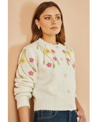 Yumi' - Flower Embroidered Chunky Knit Cardigan - Lyst