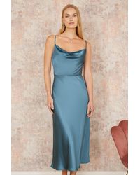Yumi' - Satin Cowl Neck Midi Slip Dress - Lyst