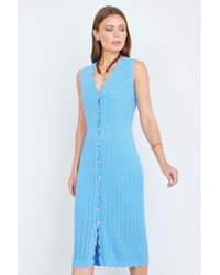 Yumi' - Scallop Edge Crochet Knitted Midi Dress - Lyst