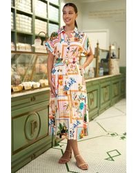 Yumi' - Tropical Postcard Print Relaxed Midi Shirt Dress - Lyst