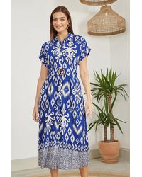 Yumi' - Abstract Geo Print Relaxed Midi Shirt Dress With Belt - Lyst
