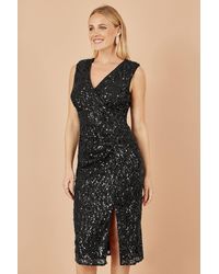 Yumi' - Sequin Fitted Wrap Dress With Split Hem - Lyst