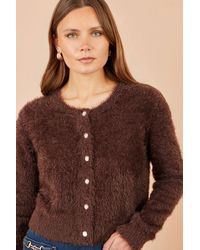 Yumi' - Eyelash Knit Cropped Cardigan - Lyst