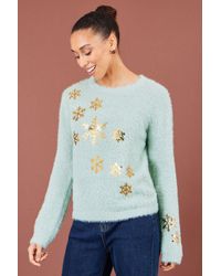 Yumi' - Mint Sequin Snowflake Fluffy Jumper - Lyst