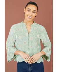 Yumi' - Daisy Broderie Shirt With Fluted Sleeves - Lyst