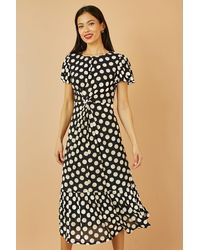 Yumi' - Velvet Spot Print Twist Knot Waist Midi Dress - Lyst
