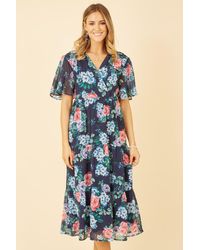 Yumi' - Floral Wrap Midi Dress With Tiered Hem - Lyst