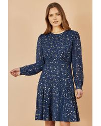 Yumi' - Star Print Foil Long Sleeve Dress - Lyst