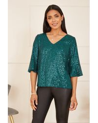 Yumi' - Sequin Fluted Sleeve Party Top - Lyst