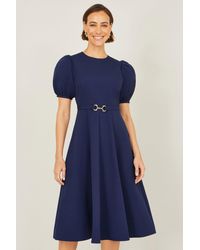 Yumi' - Skater Dress With Puff Sleeves And Buckle Detail - Lyst