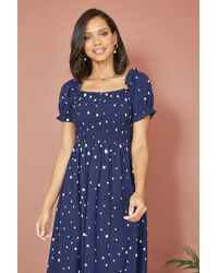 Yumi' - Spot And Floral Print Border Ruched Midi Dress - Lyst
