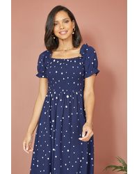 Yumi' - Spot And Floral Print Border Ruched Midi Dress - Lyst