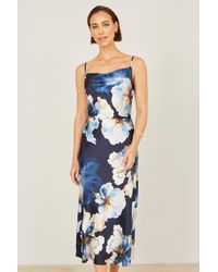 Yumi' - Cowl Neck Satin Floral Dress - Lyst
